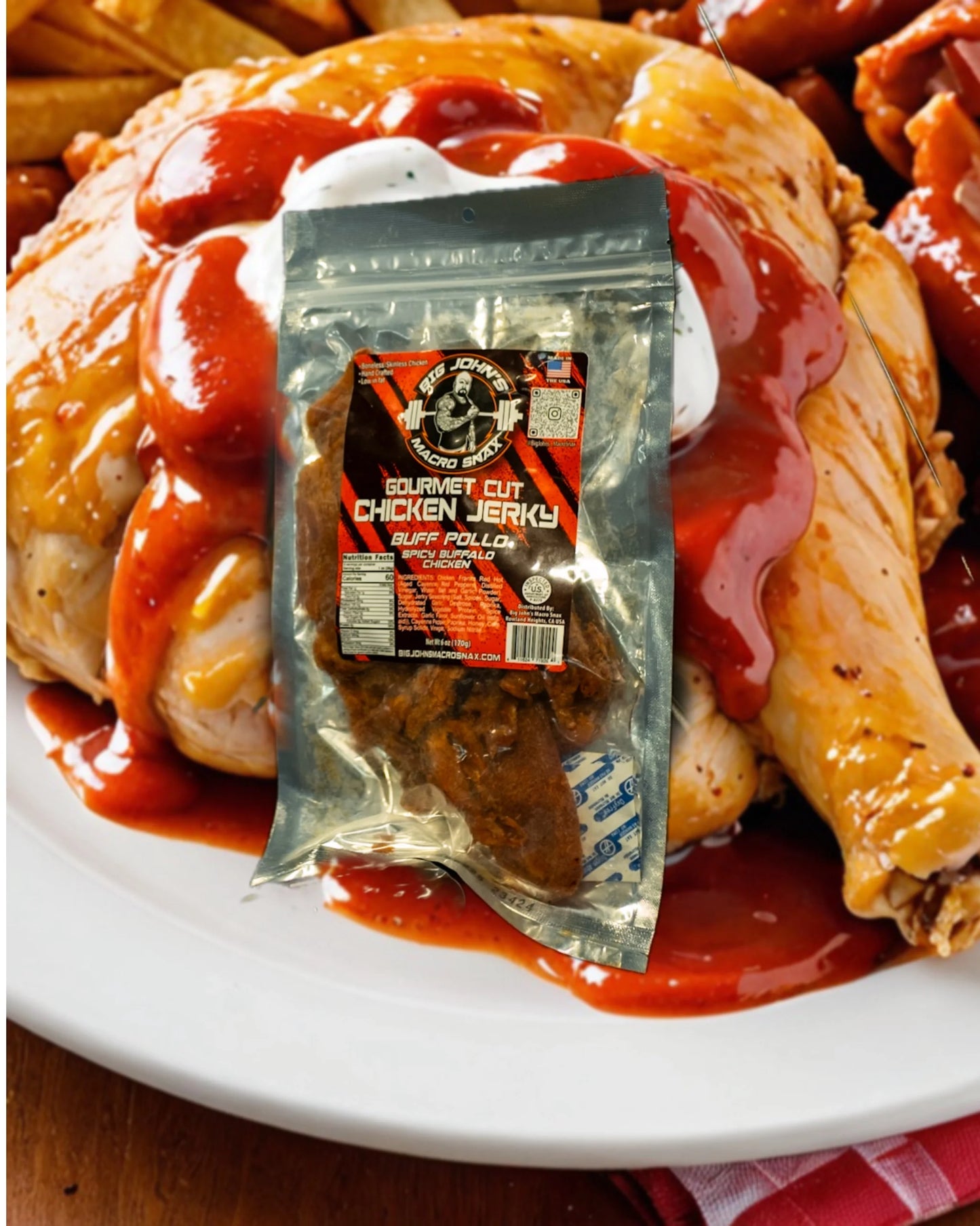 "Buff Pollo" - Buffalo Flavored Chicken Jerky (3oz) High Protein Premium Snack