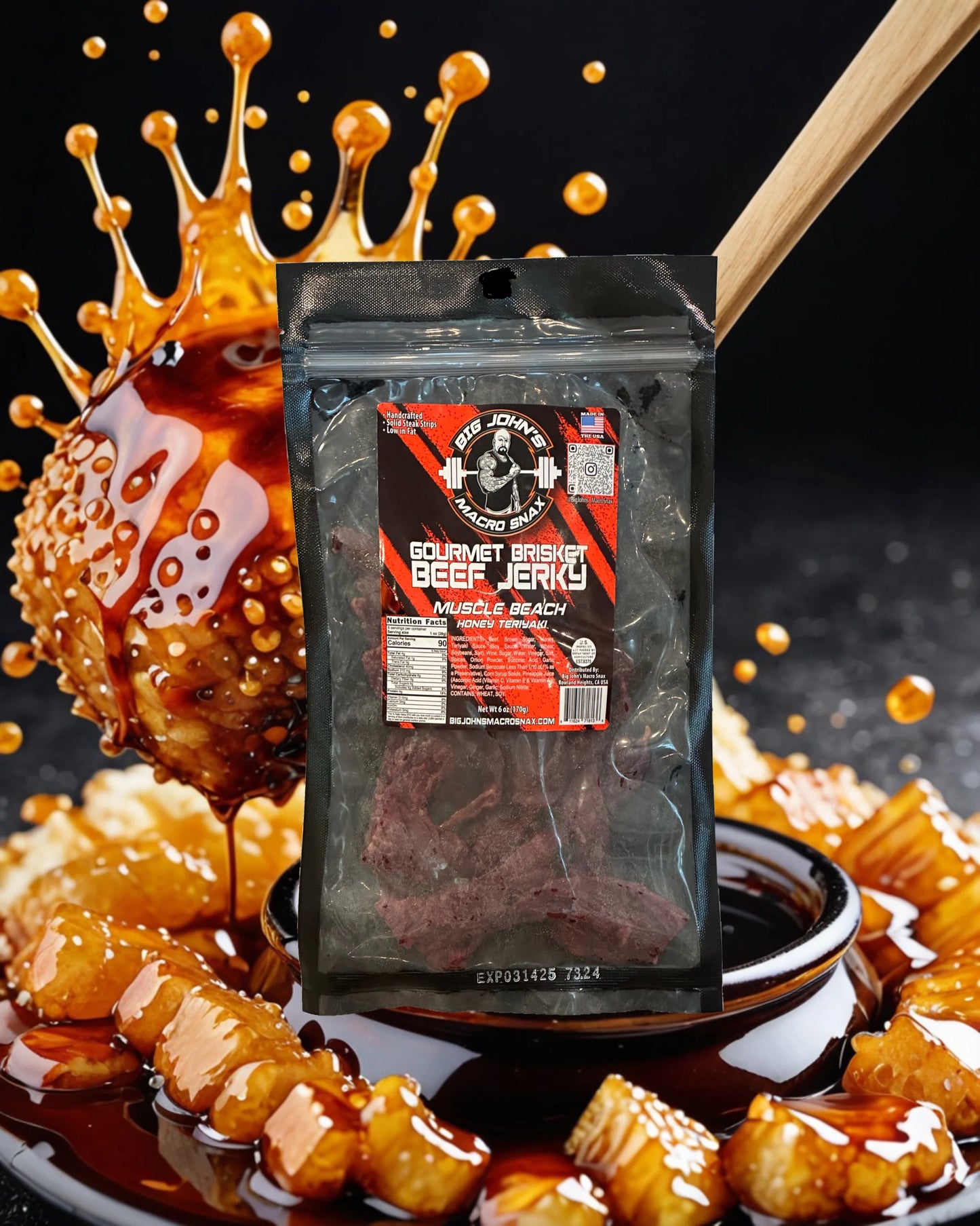 "Muscle Beach" Honey Teriyaki Brisket Beef Jerky - (3oz) High Protein Snack