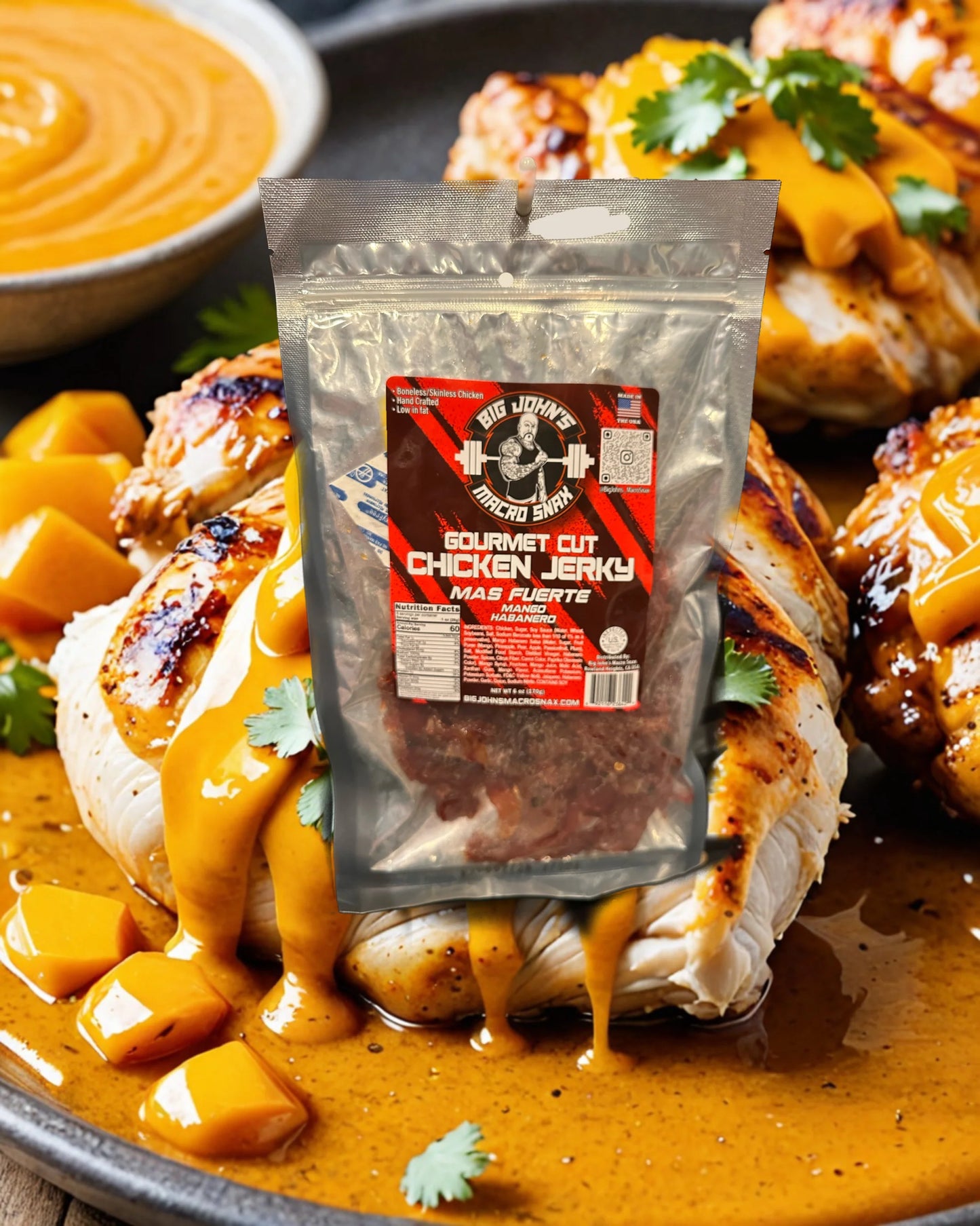 "Mas Fuerte" - Mango Habanero Flavored Chicken Jerky (3oz) High Protein Premium Snack