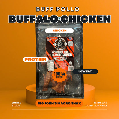 "Buff Pollo" - Buffalo Flavored Chicken Jerky (3oz) High Protein Premium Snack