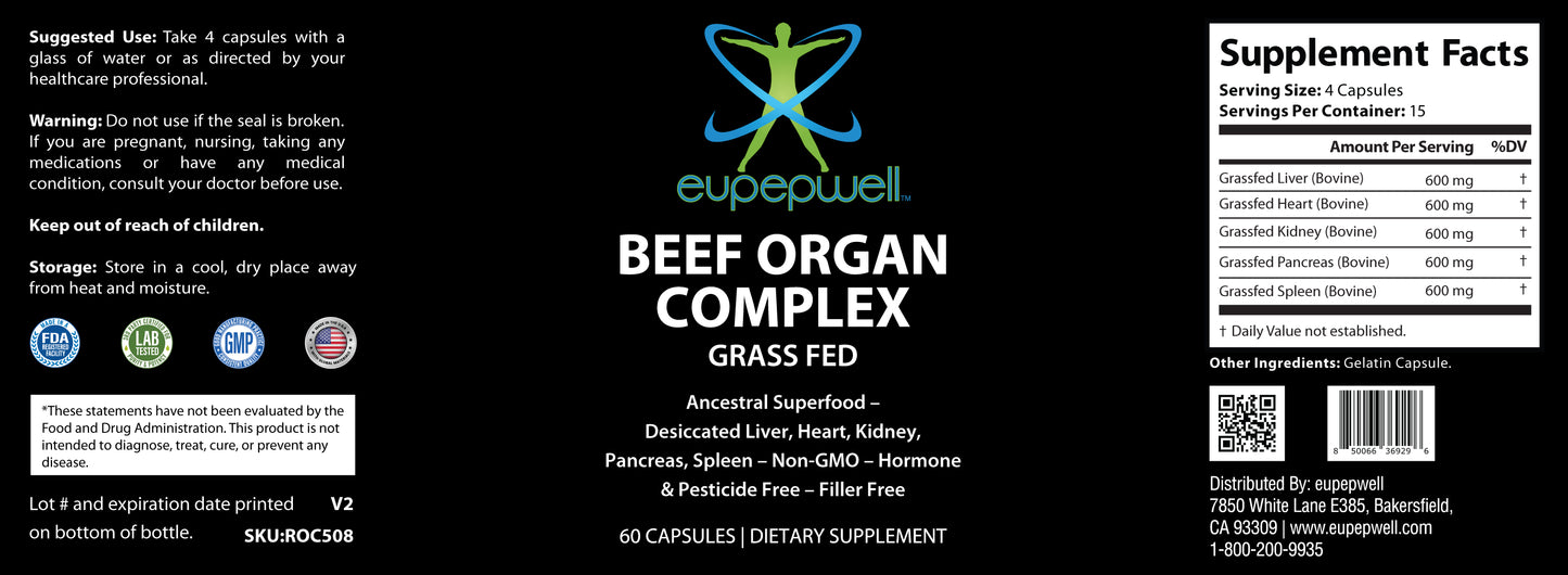 Grass Fed Beef Organ Complex – Ancestral Superfood – Desiccated Liver, Heart, Kidney, Pancreas, Spleen